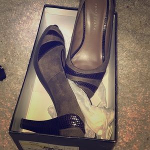 Brown open toed heels